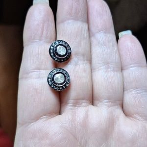 Diamond silver gold stud earrings halo polki moghul